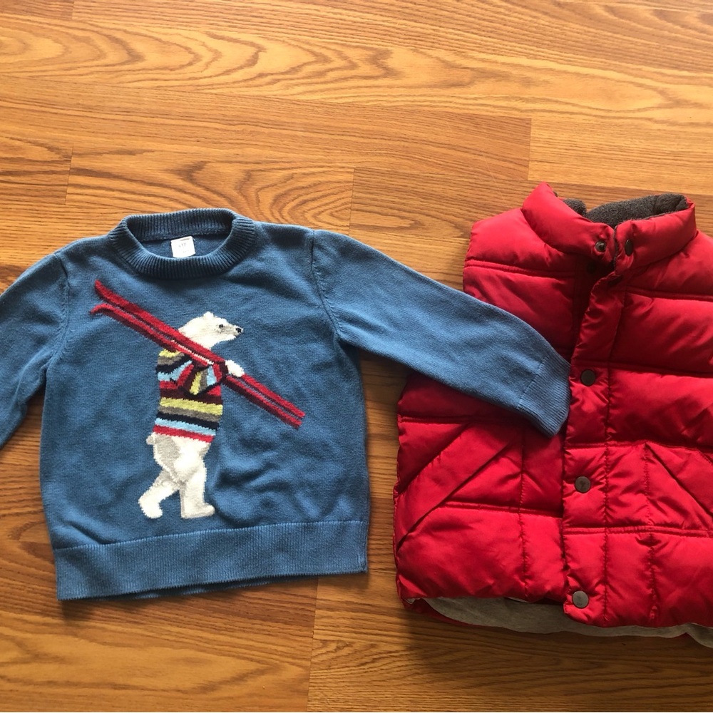 Baby Gap boys 3T winter polar bear sweater and red puffer vest